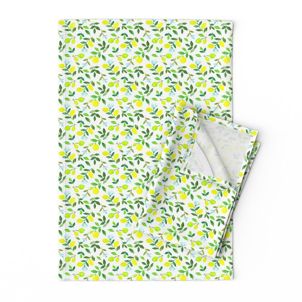 Watercolor Lemons Kitchen Lemon Linen Cotton Tea Towels By Roostery Set Of 2 Walmart Com Walmart Com