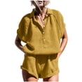 thumbnail image 3 of TAGOLD Womens Summer Jumpsuit Half Button Short Sleeve Top Pocket Shorts Soft Loungewear, 3 of 5