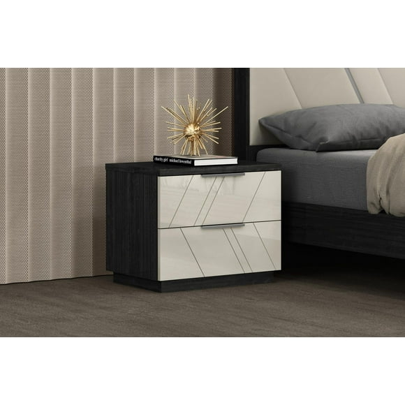 K-Living Travis Nightstand with Wireless Charger and USB Port in 2-Tone Grey Angley & Grey Finish