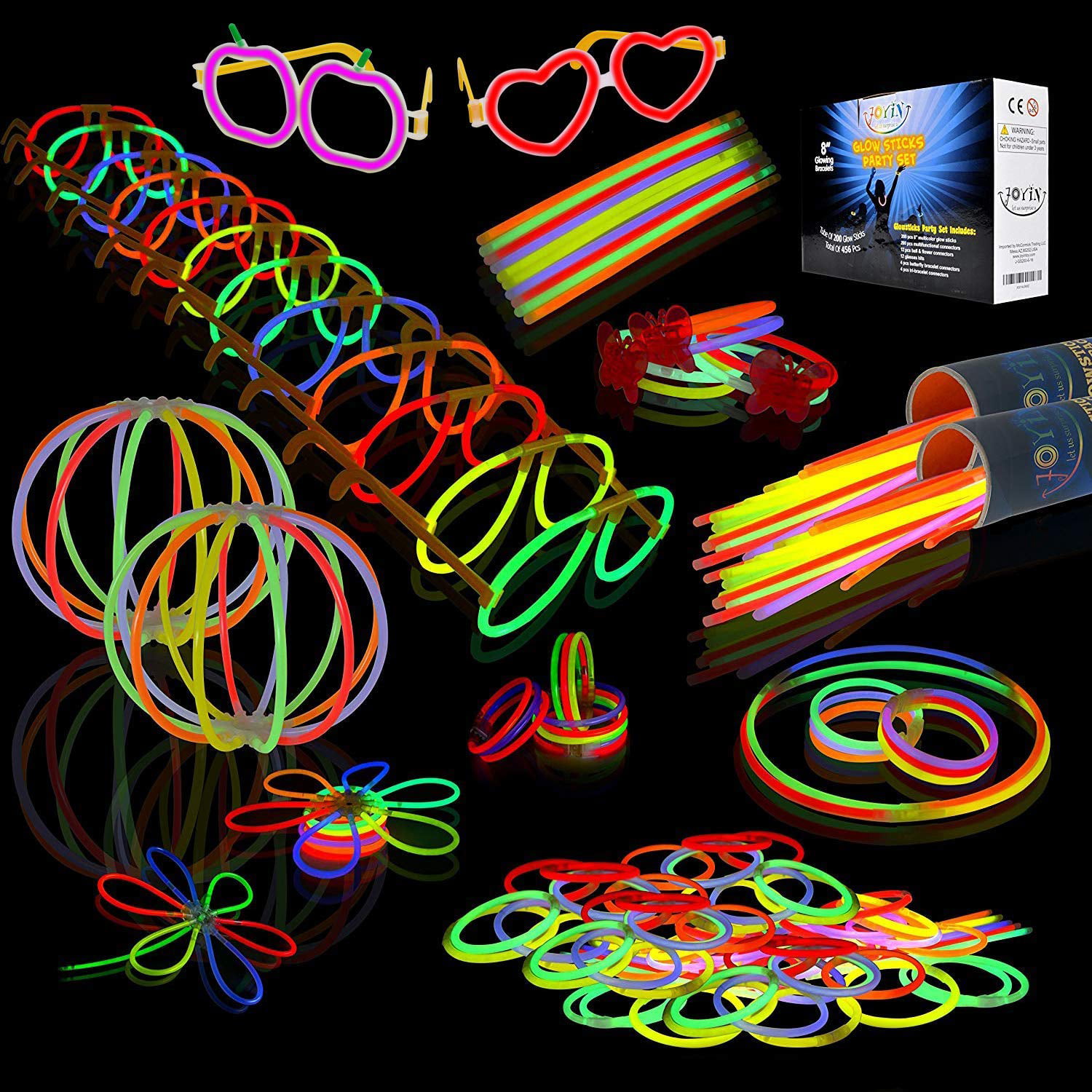 40 Count Glow Sticks Bracelets Glows In The Dark Multi Color With Connectors 8" 