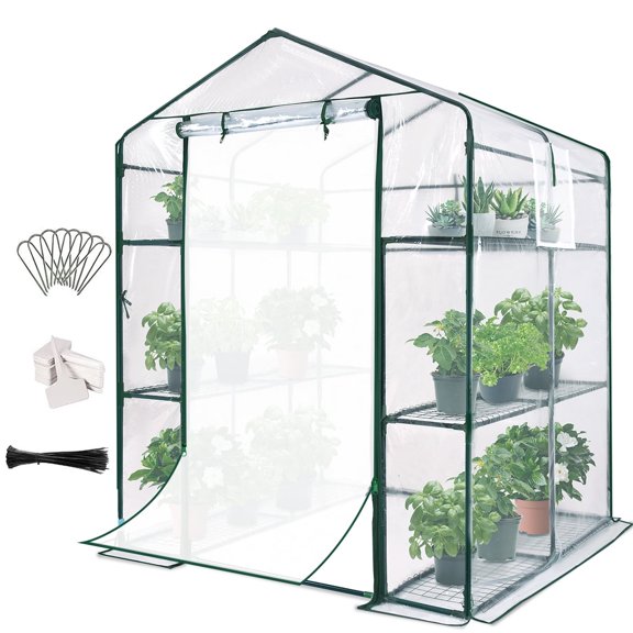 Quictent 56"x56"x77" Outdoor Portable Walk-in Greenhouse 3 Tiers 6 Shelves Garden Planter W/ Clear Cover