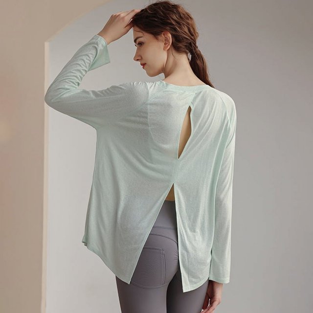 Ropa de yoga Camiseta de mujer Otoño Blusa deportiva suelta adelgazante Entrenamiento profesional de pilates Fitness Manga larga