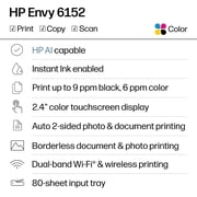 HP Envy 6152 Wireless All-in-One Color Photo Inkjet Printer, Scanner, Copier, 3mos Free Instant Ink
