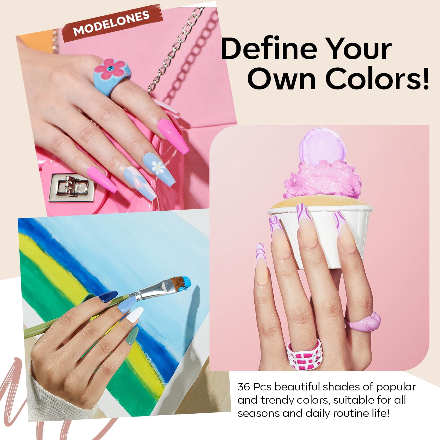modelones 40 PCS Gel Nail Polish Set, 36 Colors White Yellow Green Hot Pink Gel Polish Kit Nude Brown Black Red Glitter Nail Polish W Base& Matte& Glitter& Glossy Top Coat LED Soapnails Gift