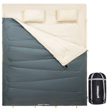 FUNDANGO Two Person Sleeping Bag for Camping Queen Size Lightweight Sleeping Bag for Adults 2Person Double Sleeping Bag for Hiking, Backpacking with Compression Sack,6.1lbs, Grey
