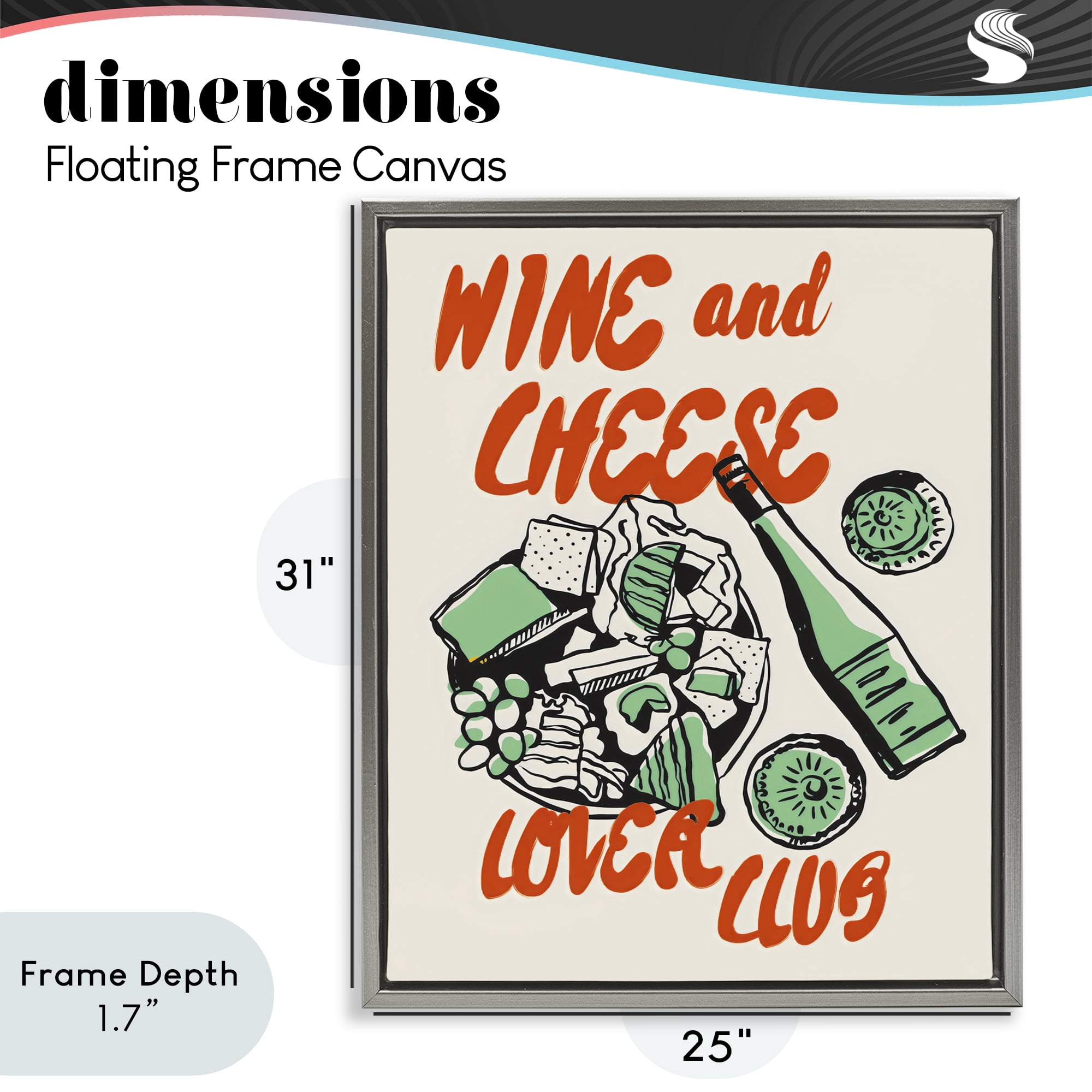 Stupell Industries Wine & Cheese Lover Club Gray Framed Floater Canvas Wall Art, design by The Prints Vibe
