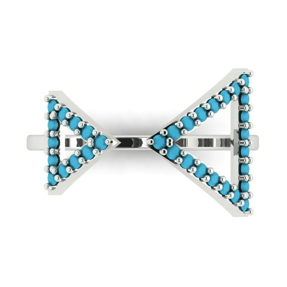 0.2475 ct Round Cut Simulated Turquoise Statement 18K White Gold Womens Engagement Ring