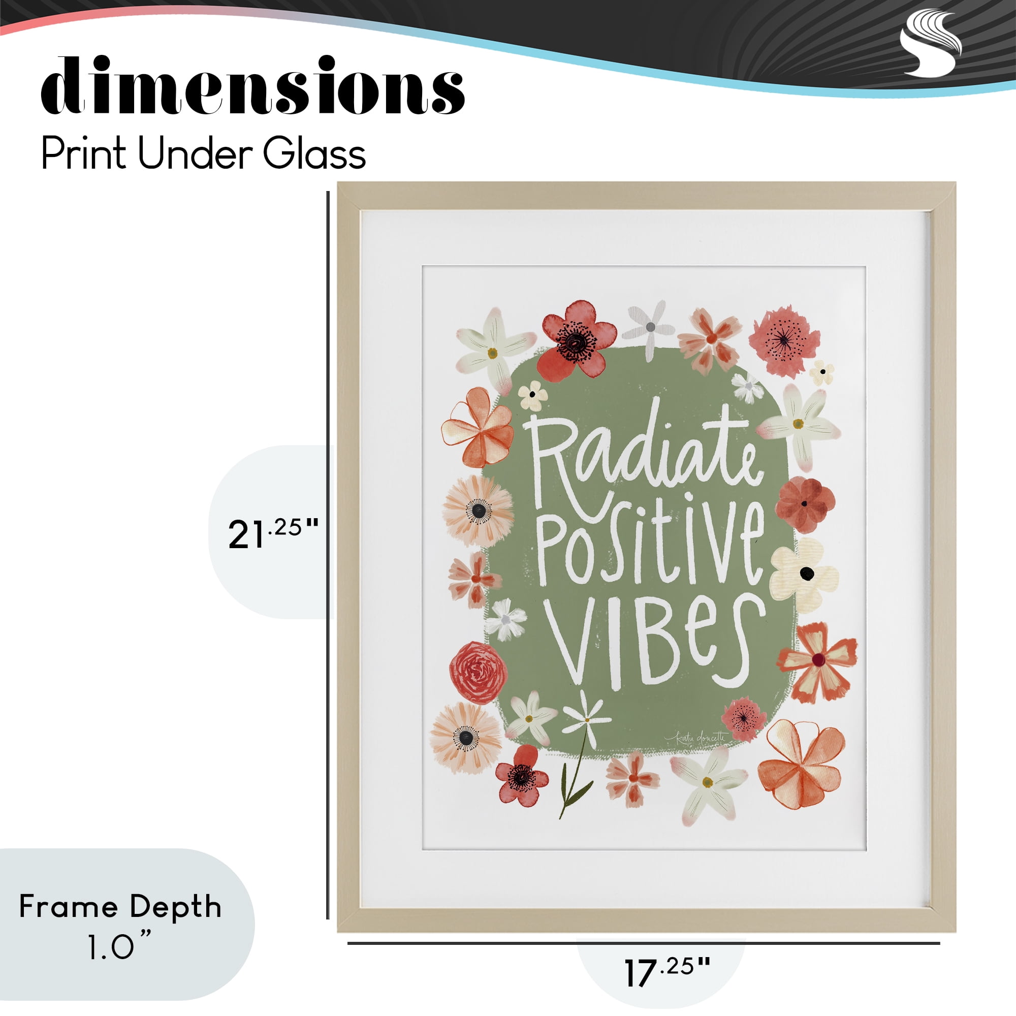 Stupell Industries Floral Radiate Positive Vibes Birch Framed Print Under Glass, design by Katie Doucette