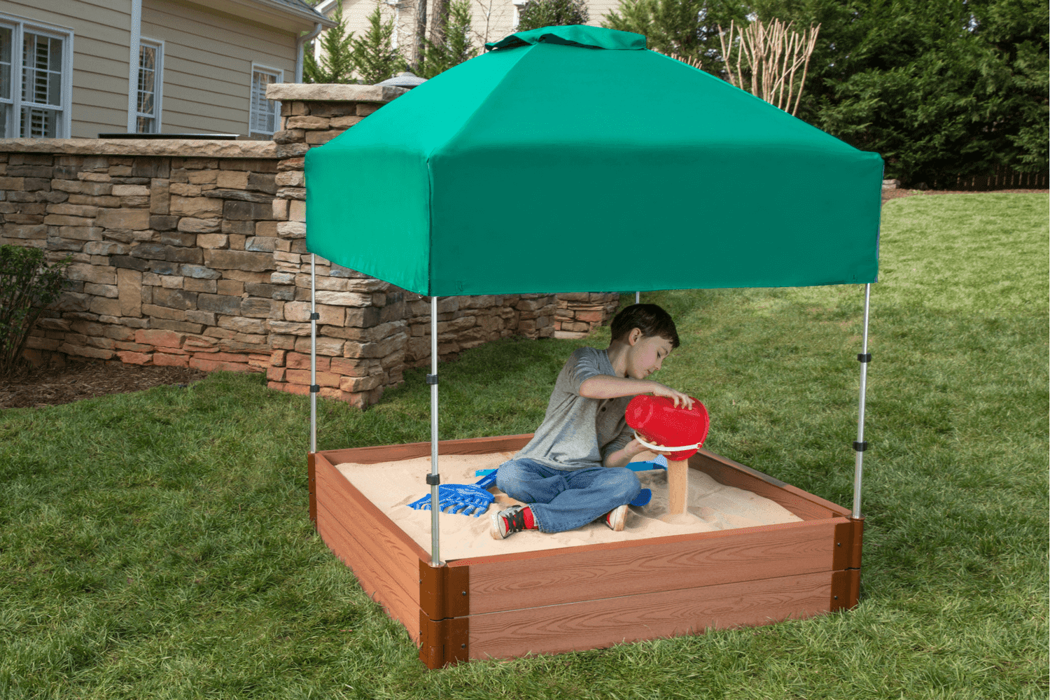 Frame It All Two Inch Series 4ft. x 4ft. x 11in. Composite Square Sandbox Kit with Canopy/Cover