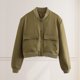 thumbnail image 2 of Chaqueta bomber para mujer Chaqueta informal con botones Color sólido Primavera Otoño Ropa de abrigo (M) Verde militar Verde, 2 of 6