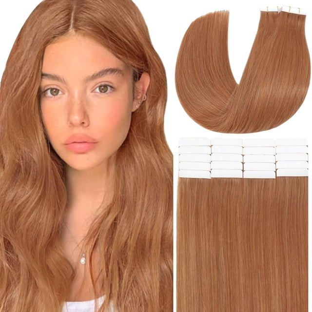 Extensiones de cabello Anrosa Tape en cabello natural castaño de 45 cm