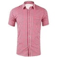 thumbnail image 1 of BOBOGOJP Chemise Boutonnée Homme Ajustée à Manches Courtes Imprimée, Rouge 3TG, 1 of 3