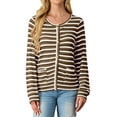 thumbnail image 4 of JWD Women's Cardigan Button Up Long Sleeved Sweater Soft Knit Striped Top Coffee Stripe M, 4 of 5