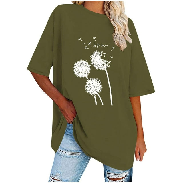 Blouses pour Femmes T-Shirt Décontracté à Col Rond Imprimé Manches Courtes Ample