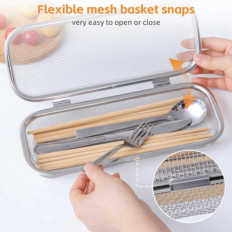 2X Dishwasher Basket, Stainless Steel Dishwasher Silverware Basket, Dishwasher Utensil Basket Rectangular Mesh