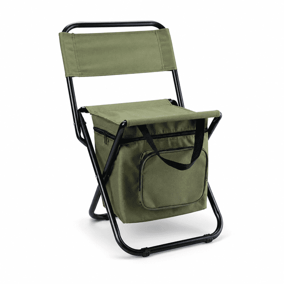 3-in-1 Folding Camping Chair with Cooler Bag, Reinforced Steel Frame Oxford Fabric Portable Outdoor Chair for Fishing, Olive Green