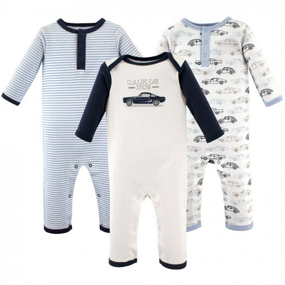 Hudson Baby Infant Boy Cotton Coveralls 3pk, Classic Car, 18-24 Months