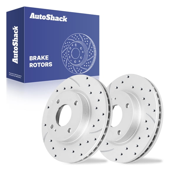 AutoShack Front Vented Drilled & Slotted Coated Brake Rotors Silver Matte Finish 2-PC Set Replacement for 2011-2019 Ford Fiesta 2016-2019 Ford Figo TurboGuard 10.15" (257.9 mm)