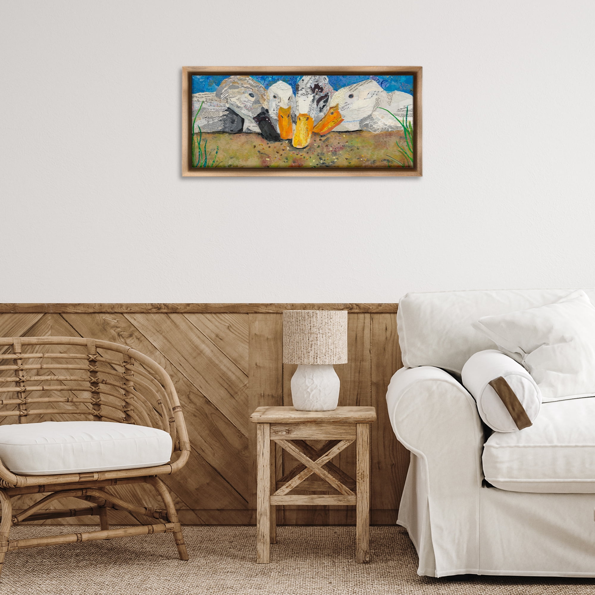 Stupell Industries Just Ducky Collage Animals Painting Brown Floater Framed Canvas Art Print Wall Art, 25 x 11