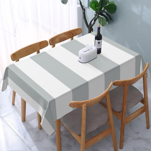 Rectangle Tablecloth Striped White and Gray Oblong Table Cover Washable Table Cloths for Kitchen Dinning Party Tabletop Modern Decoration 60 x 84inch