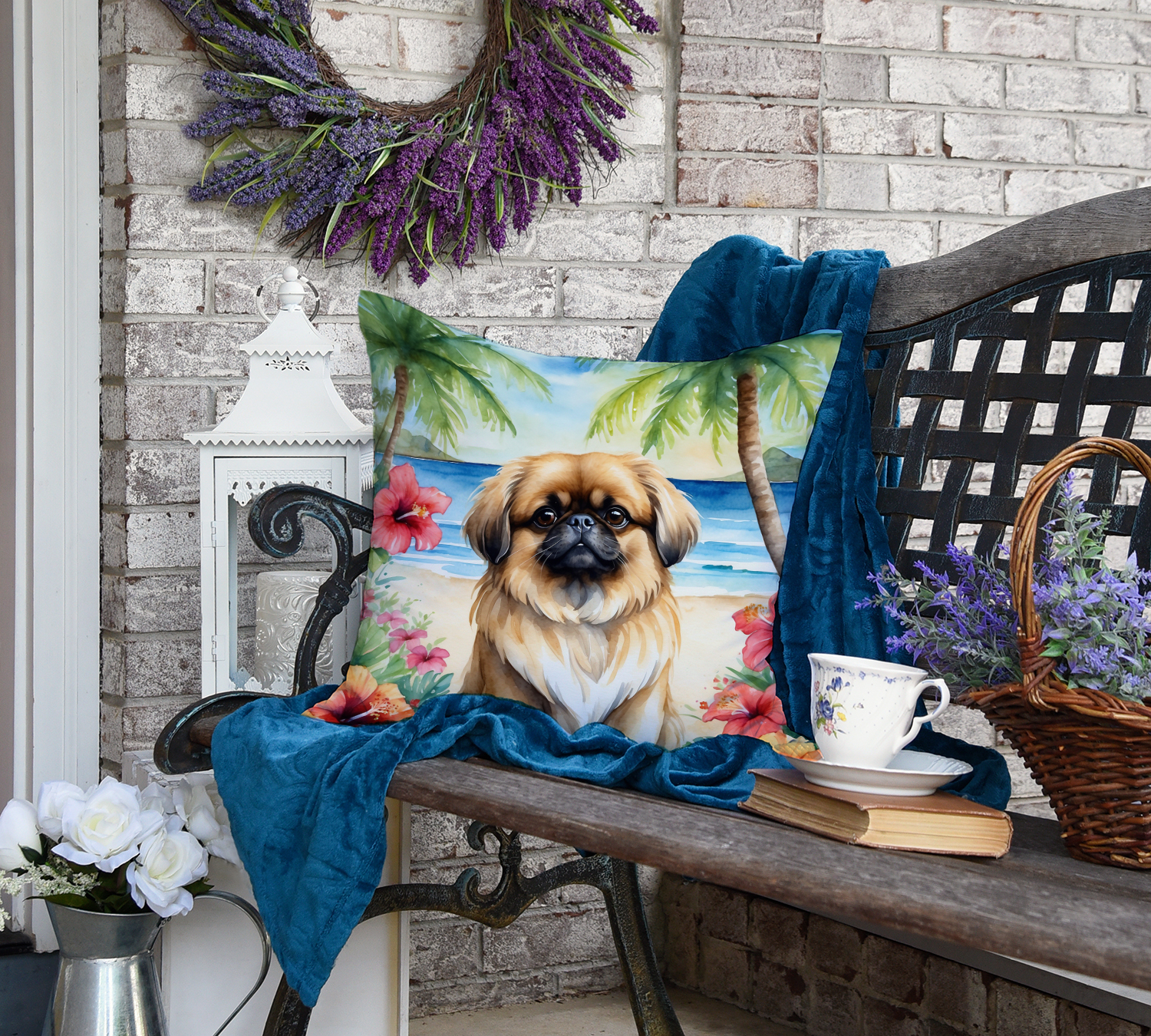 Pekingese Luau Throw Pillow 18 in x 18 in