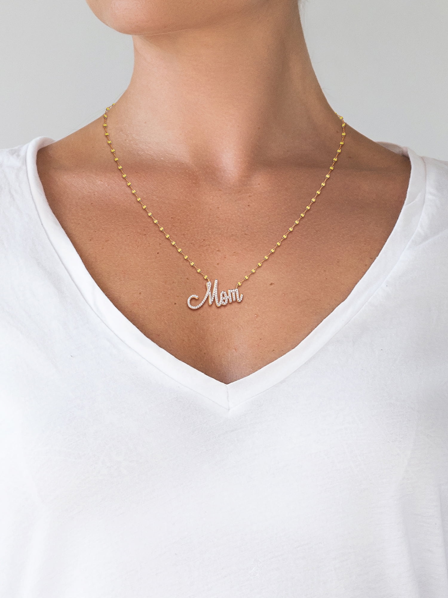 Brilliance Women's Gold and Rhodium Plated Sterling Silver Pave Mom CZ Necklace
