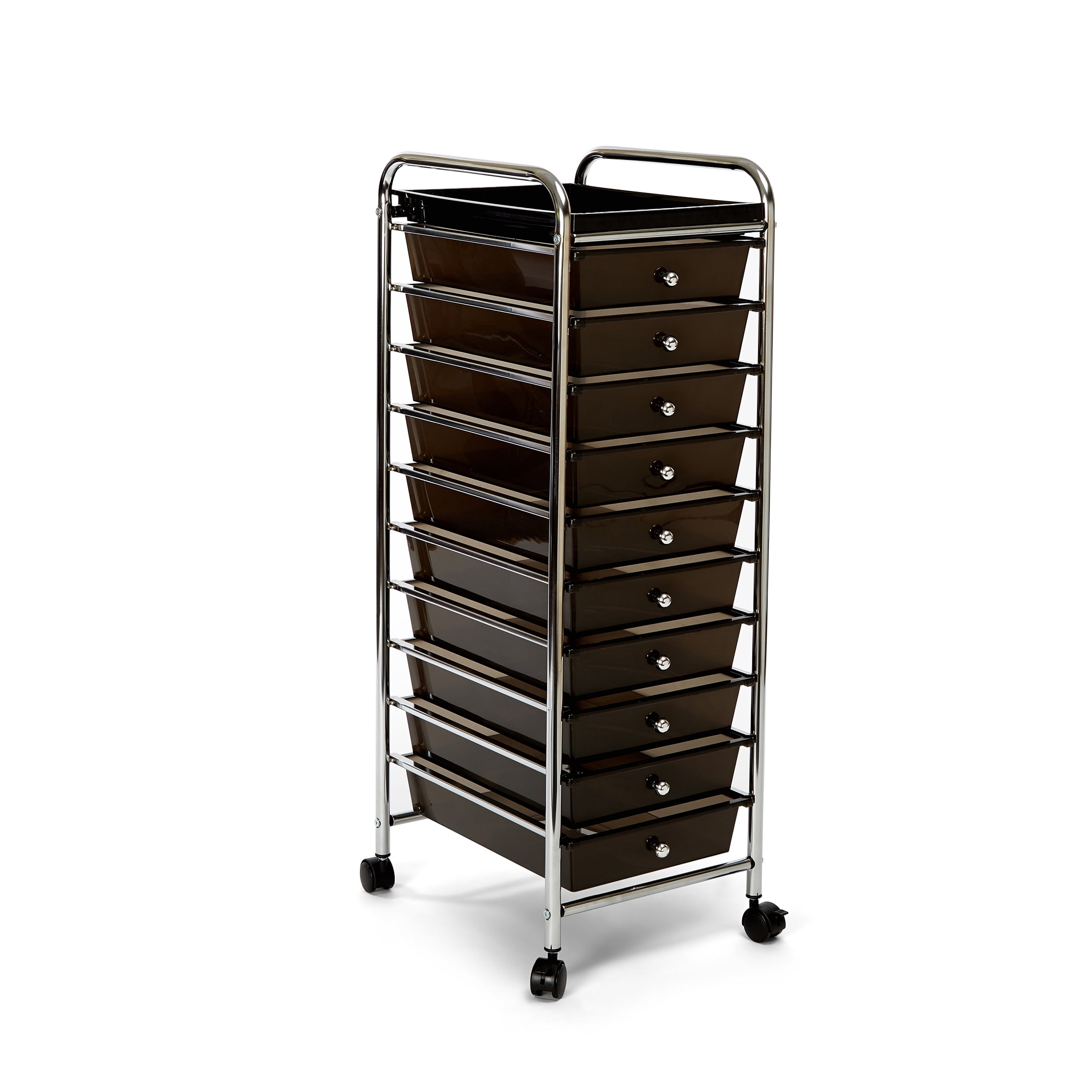 Seville Classics 10-Drawer Organizer Cart with Tray, Black