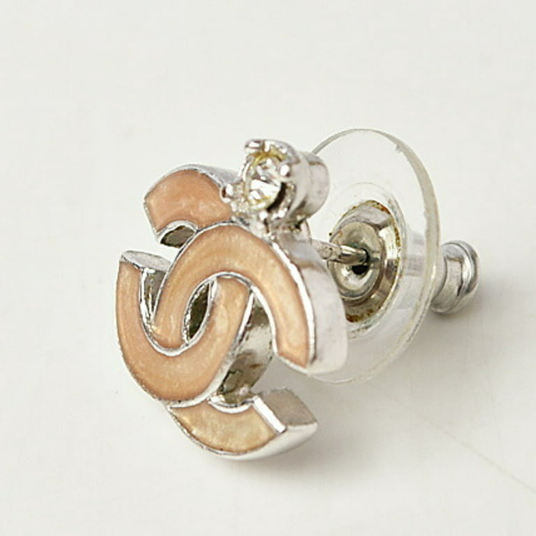 Pre-Owned Chanel earrings CHANEL CC mark rhinestone pink beige