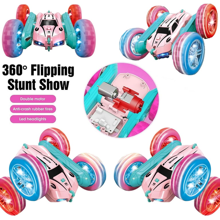 Remote Control Car Stunt Cars: RC Car Girl Double Sided Race Car with Wheel Lights RC Crawler with Headlights Xmas Birthday Gift for 6 7 8 9 10 11 12