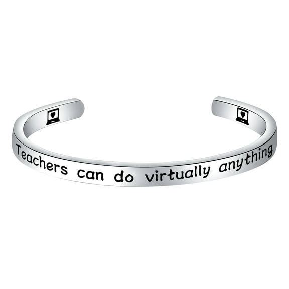 Teacher Appreciation Gifts Back to School Gift Teachers Can Virtually Do Anything Bracelet Distance Learning Gift Special Education Gift(Silver)