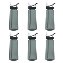 Plastic Sports Bottles with Spill Proof Lids 22 oz. Set of 6, Bulk Pack - Reusable, With Straw, Perfect for Gym, Outdoor Sports, Home, Office - Charcoal