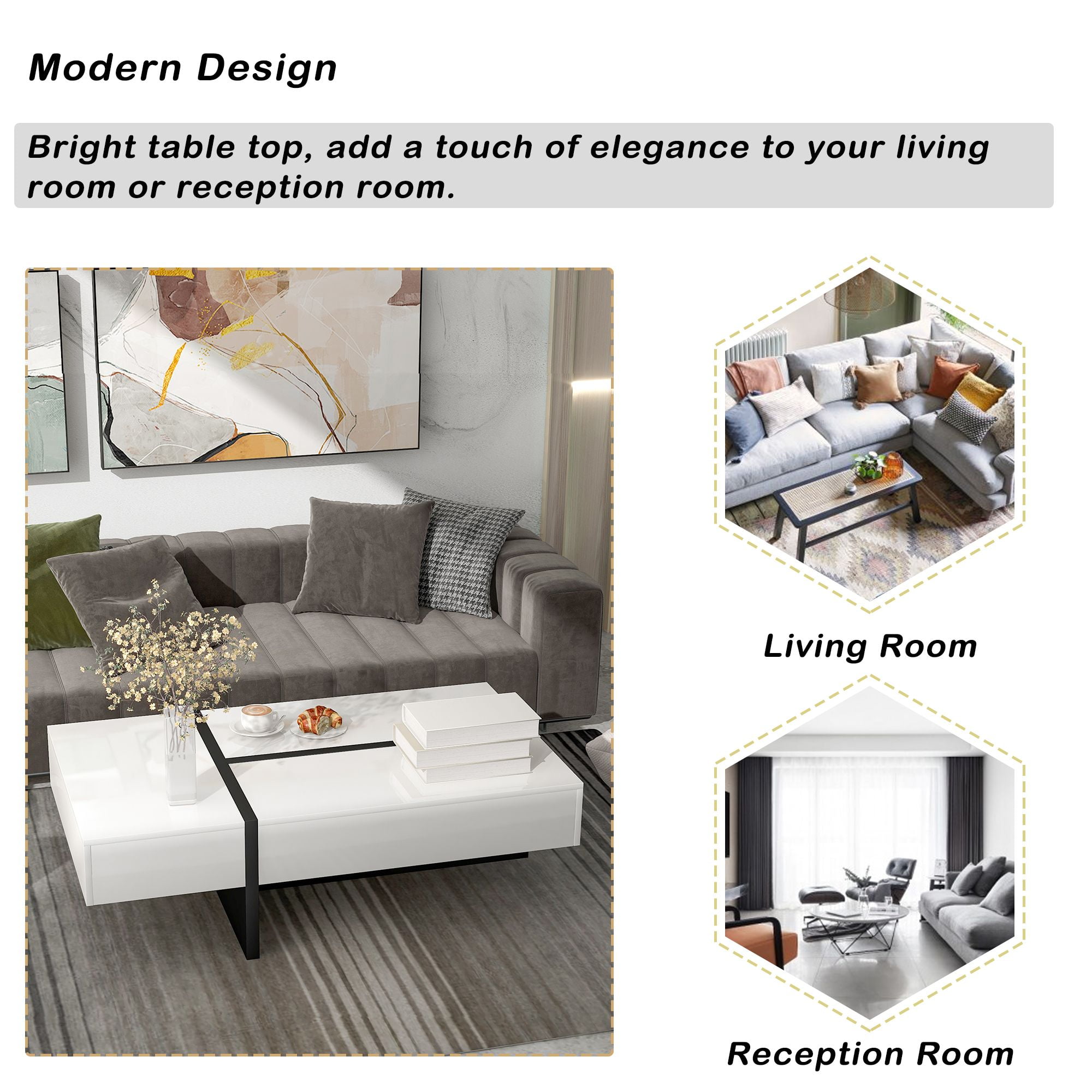 Aukfa Modern Particleboard Coffee Table with Storage Compartment, White