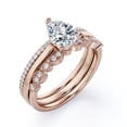 thumbnail image 4 of JeenMata Anillo de Compromiso Solitario 2 Ct Corte Pera, Pavé 3 Puntas, Filigrana Milgrain Art Déco, Conjunto Anillo Boda Trío, Baño Oro Rosa 18 K sobre Plata, 4 of 6