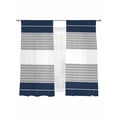 thumbnail image 2 of Navy Blue Grey Stripe Semi Sheer Curtains 72 Inch Length 2 Panels Set, Modern Art Horizontal Striped Sheer Kitchen Curtain Privacy Voile Window Curtain for Living Room Bedroom Rod Pocket Drapes, 2 of 7