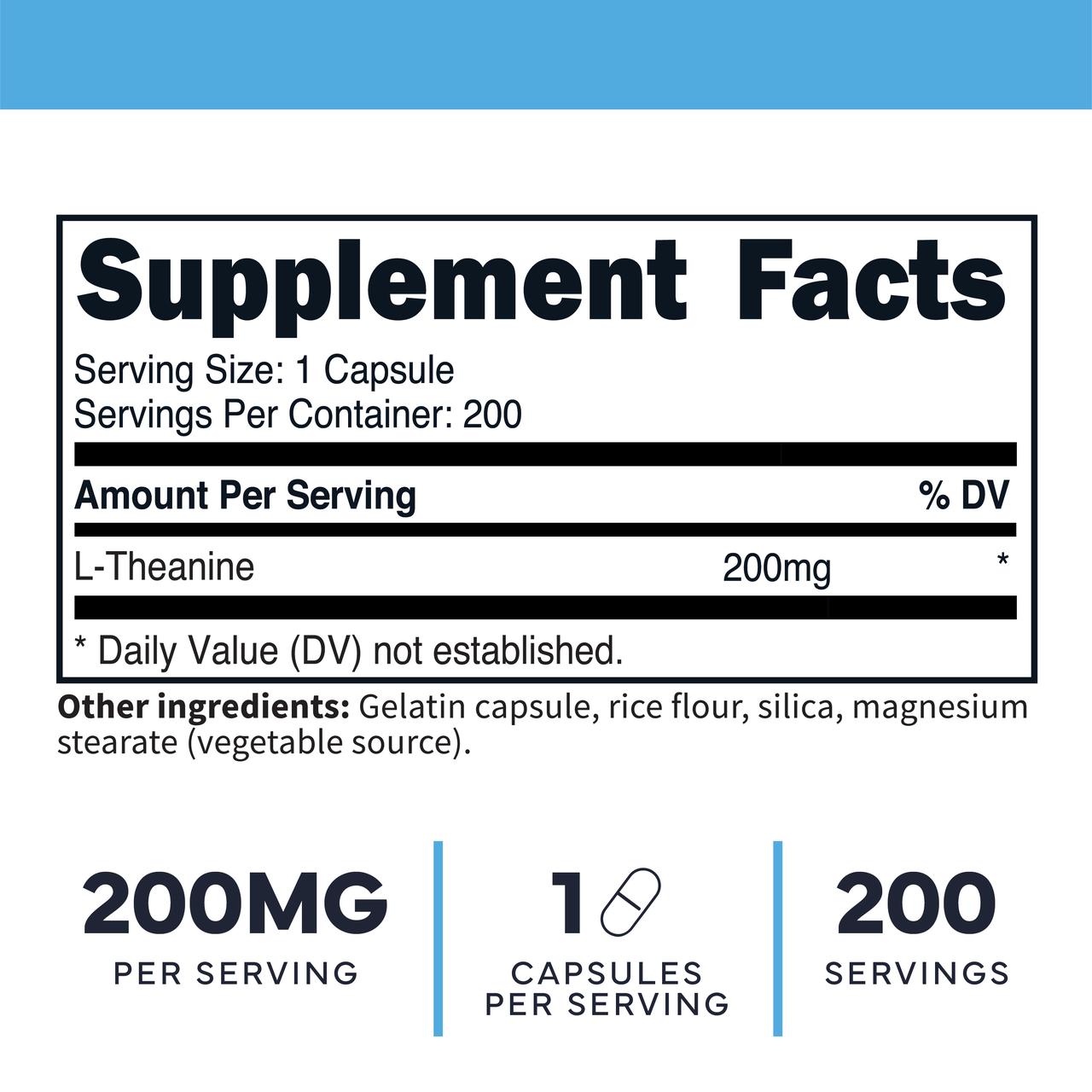 Type Zero L-Theanine (200mg) 200 Capsules - Clean L-Theanine Supplement, Keto, GMO-Free