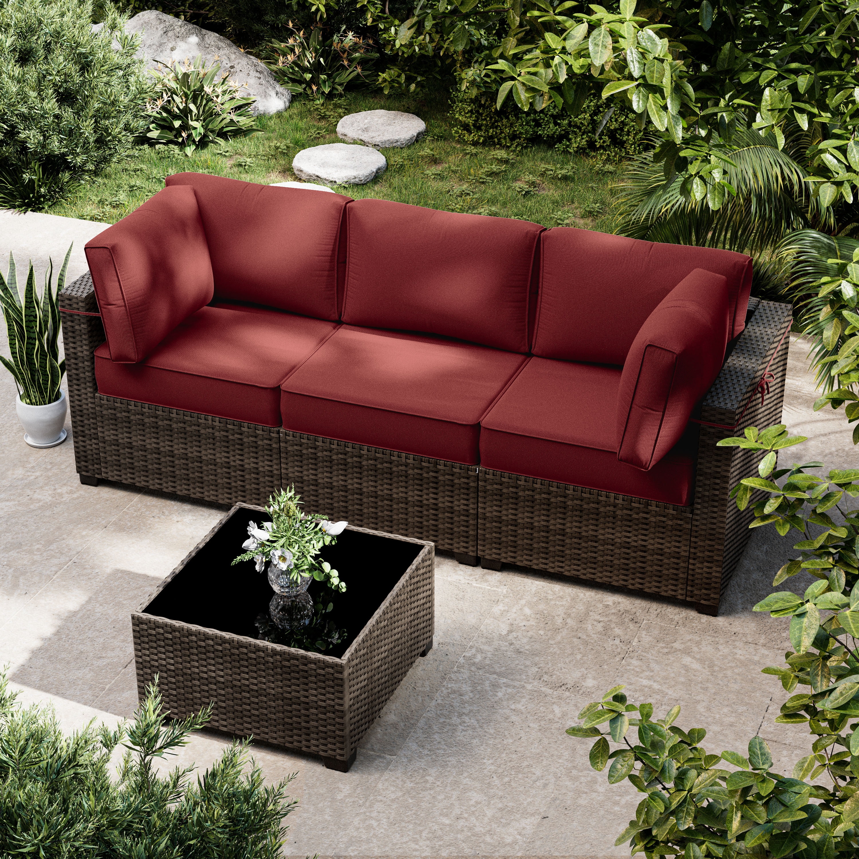 Snubbull 8 Pcs 25.6" x 23.6" Cushion Covers for Patio Furniture, Outdoor Waterproof Cushion Slipcovers Replacement with Zipper, Burgundy