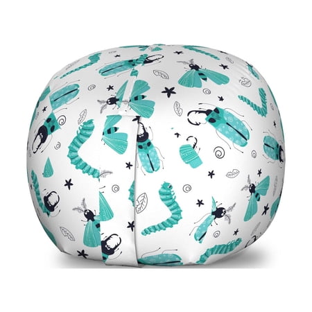Insects Storage Toy Bag Chair  Continuous Nature Pattern with Caterpillar and Beetle Doodles  Stuffed Animal Organizer Washable Bag  Small Size  Seafoam Night Blue  by Ambesonne