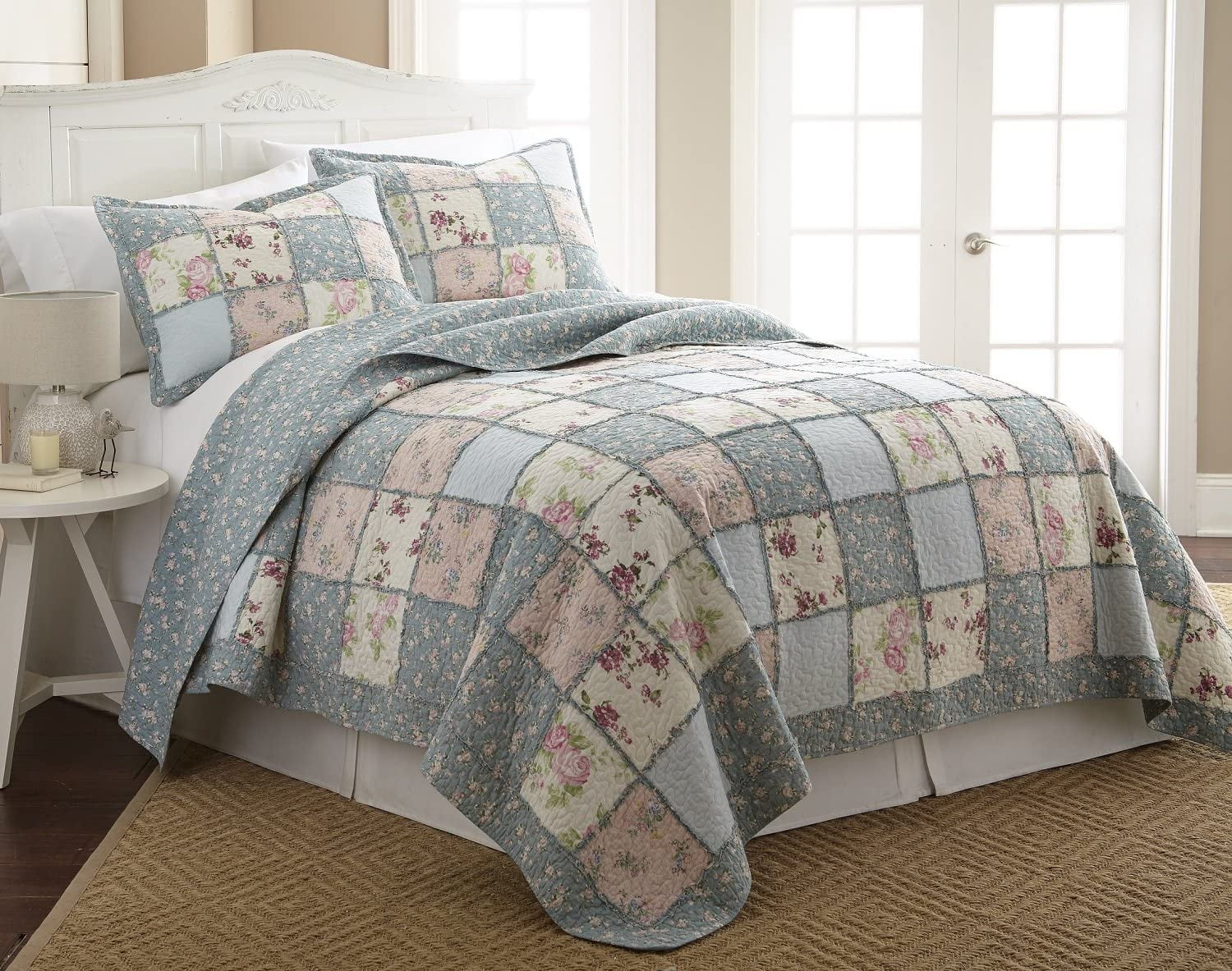 Chezmoi Collection Pre-Washed Quilt Set Plaid Patchwork Bedspread Coverlet