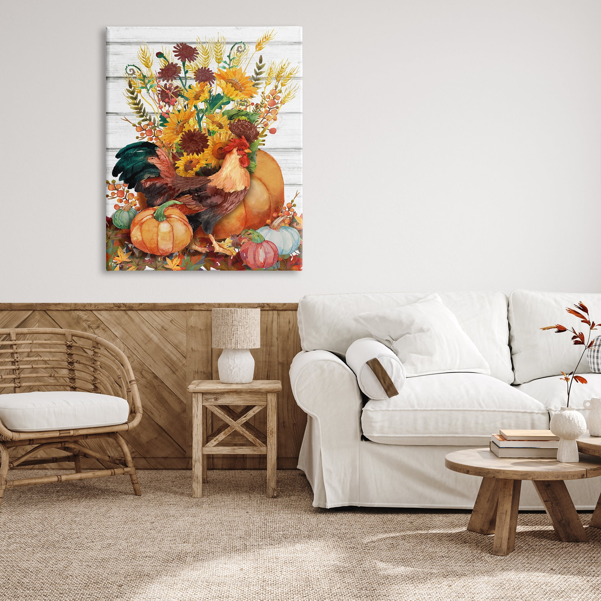 Stupell Industries Rustic Sunflowers & Hen Animals & Insects Painting Gallery Wrapped Canvas Art Print Wall Art, 36 x 48
