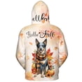 thumbnail image 2 of Hello Fall Australian Cattle Dog Scarf Welcome Autumn with Leaves Pumpkins All Over Print 3D Hoodie Unisex Merch Hoodies Heeler Lover Gifts - 00011, 2 of 6