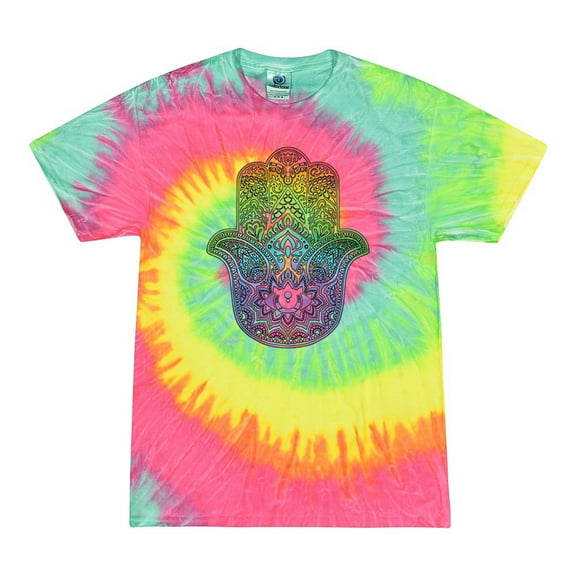 Wild Bobby, Colorful Rainbow Hamsa Symbol Spiritual Yoga, Pop Culture, Tie-Dye Tees, Minty Rainbow, Small