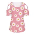 thumbnail image 5 of HAPIMO Sales Shirts for Women Classic-Fit Womens Summer Fashion Tops Round Neck Cozy Blouse Casual Cold Shoulder Short Sleeve Shirt Daisy Graphic Print Tee Shirt Pink XXL, 5 of 6