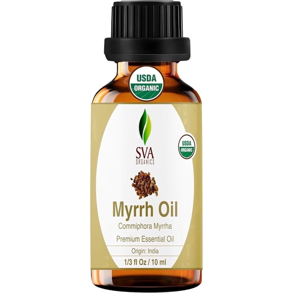 SVA Myrrh Essential Oil Organic ā 1/3 Fl Oz ā 100% Natural Organic Myrrh Oil - for Diffuser, Hair Care, Face, Skin Care, Aromatherapy, Scalp and Body Massage, Soap and Candle Making