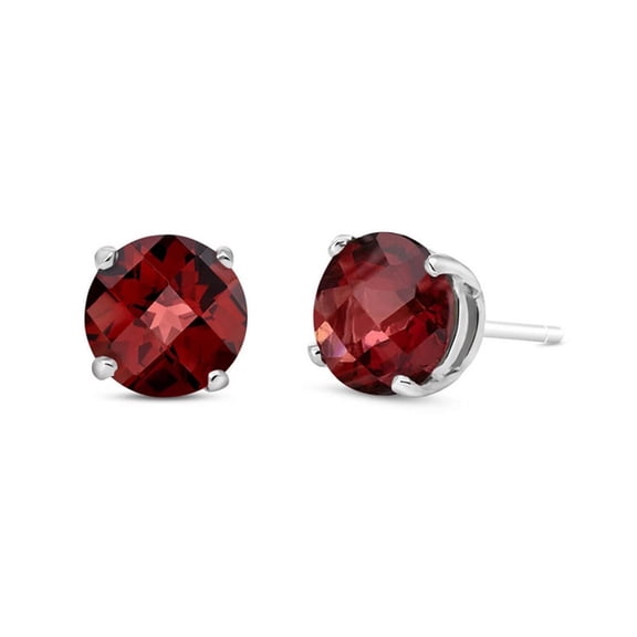 14k White Gold Round Garnet Stud Earrings 3MM Plated by Paris Jewelry