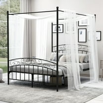 alazyhome Queen ​Size Metal Canopy Bed Frame, Modern Design, Black