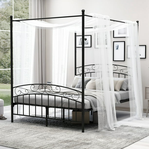 Alazyhome Metal Canopy Bed Frame Queen, Mainstays Metal Canopy Bed Assembly Instructions