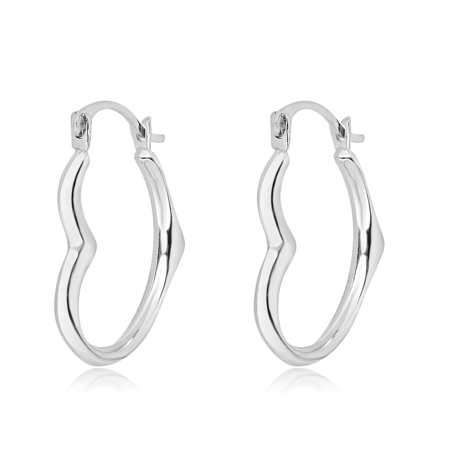 AVORA 10K White Gold Open Heart Polished Hoop Earrings