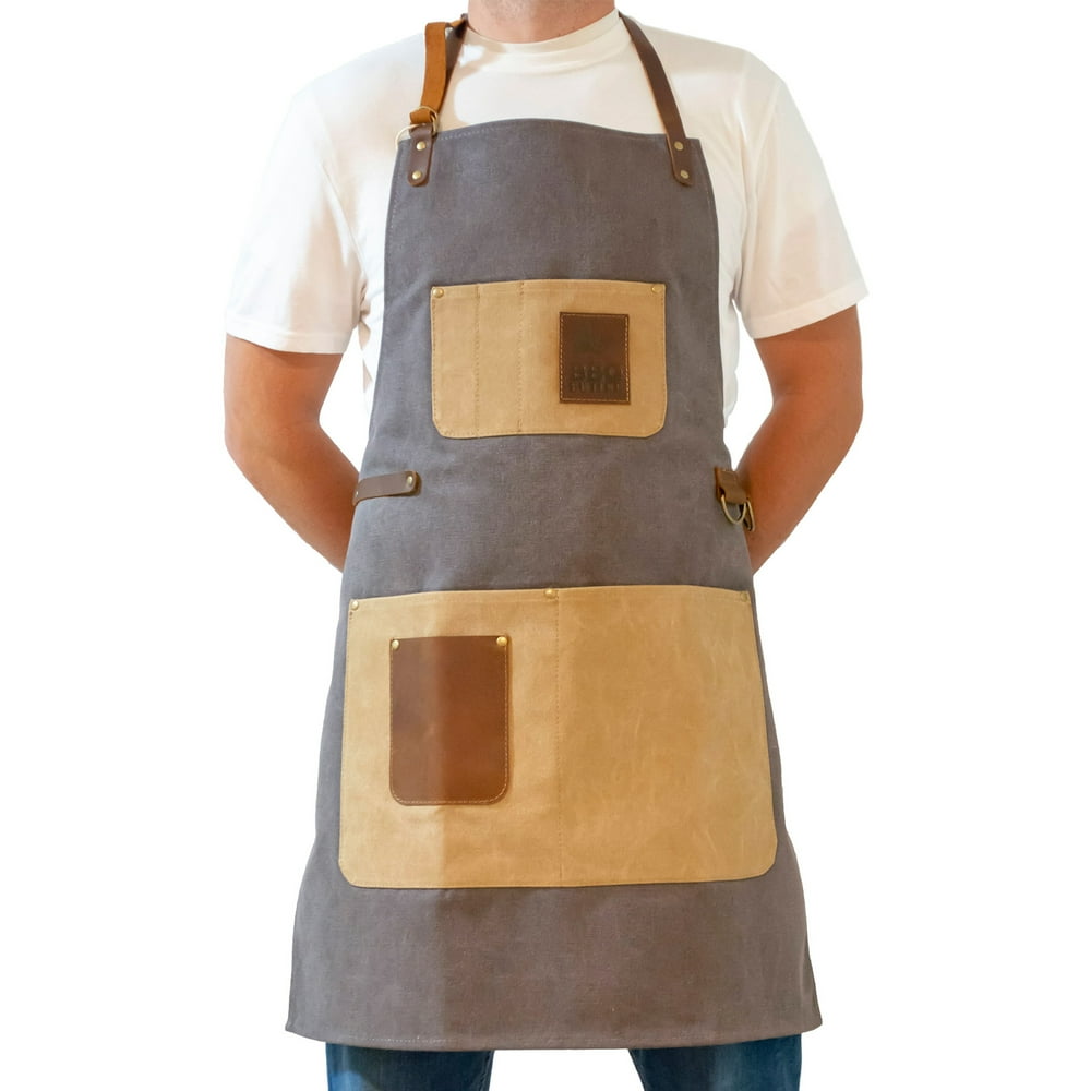 BBQ Butler Grilling Apron Premium Canvas Apron Deluxe Leather