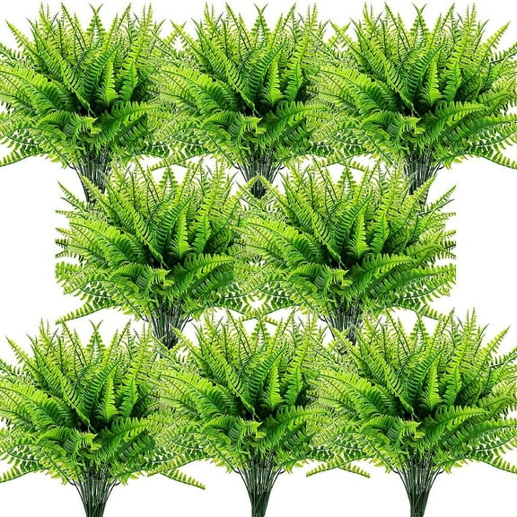 Artificial Ferns for Outdoors Fake Fern Plant Faux Boston Fern for Patio Porch Outdoor Plants Decor (8 Pcs)
