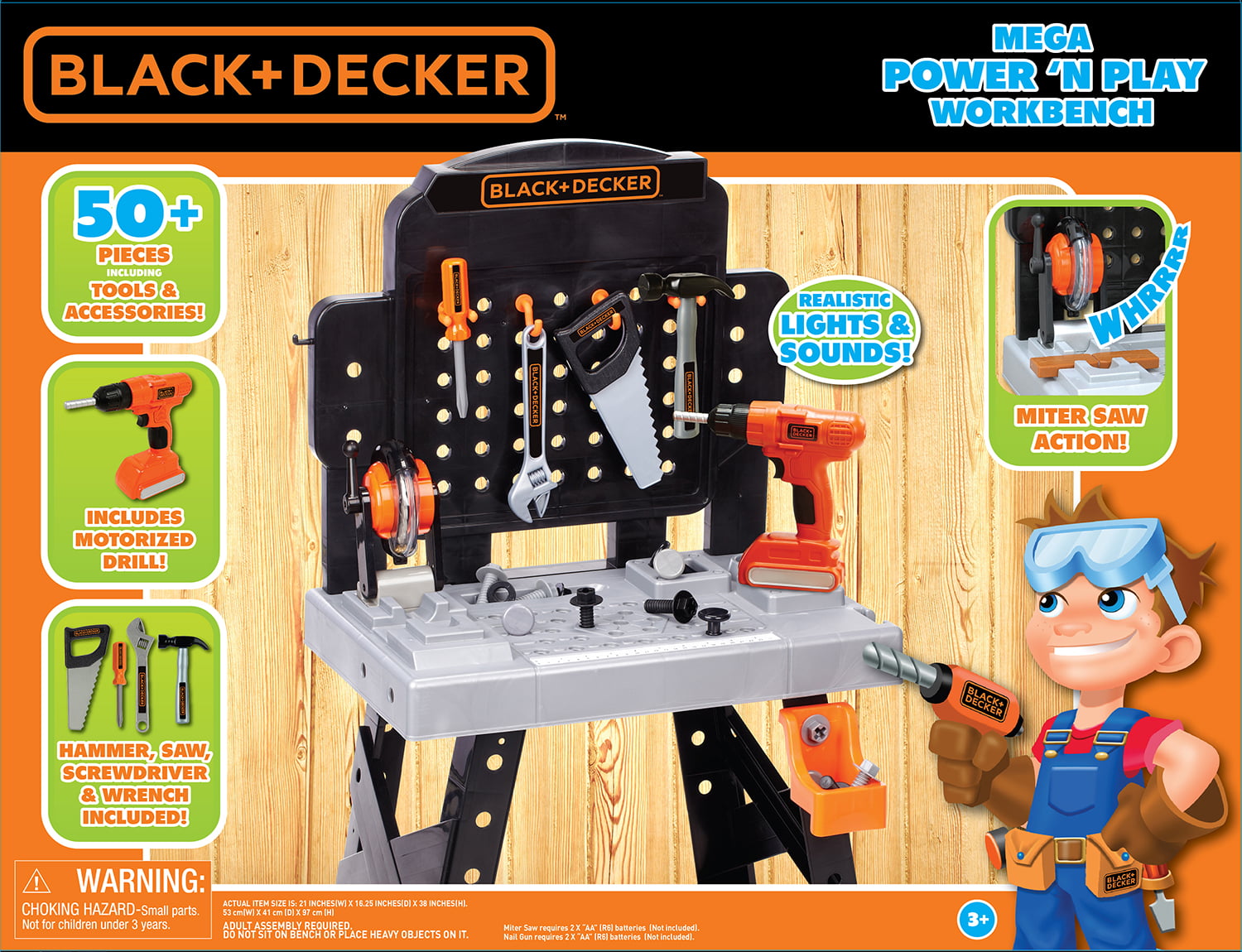 Black & Decker Power N' Play Workbench Kids Tool 52pcs Set Toys Power Tools Boys 